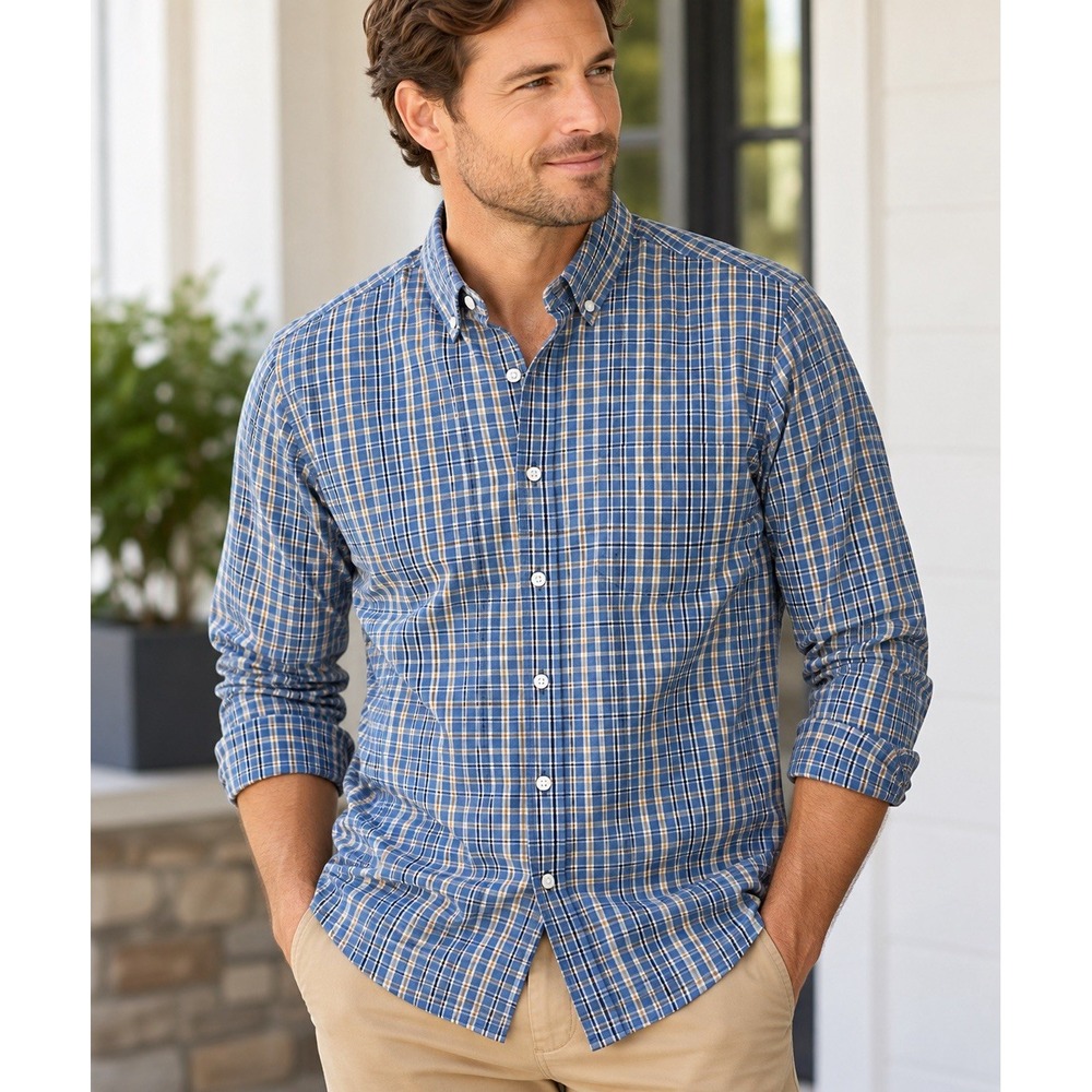 J. Crew Mens Slim Flex Washed Long Sleeve Button Up Shirt Size XL Blue Plaid